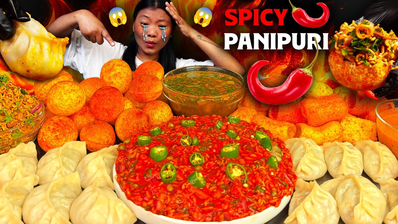 EXTREME SPICY GILO CHATPATE 🔥PANIPURI 💥MOMO With Spicy Chutney😱 NEPALI MUKBANG