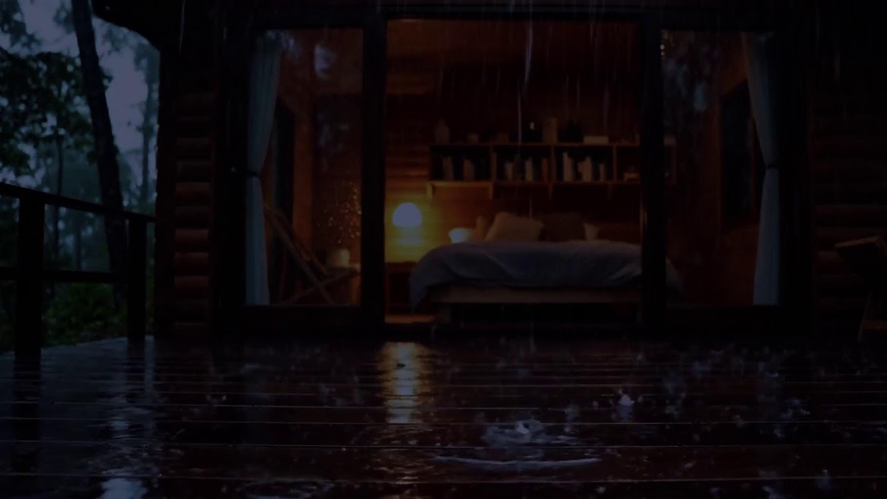 Heavy Rain Sounds on Wood | Nighttime Forest Cabin Ambience
