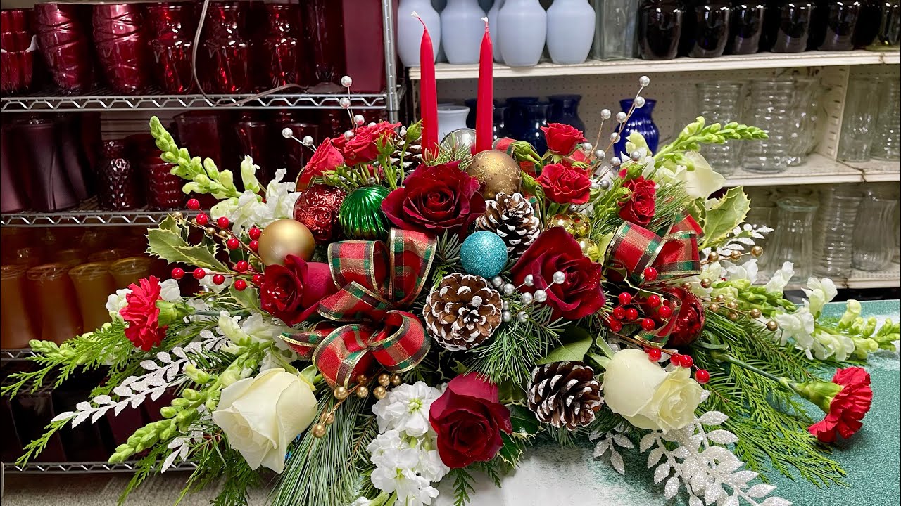 How to make a flower table centerpiece arrangement for Christmas 