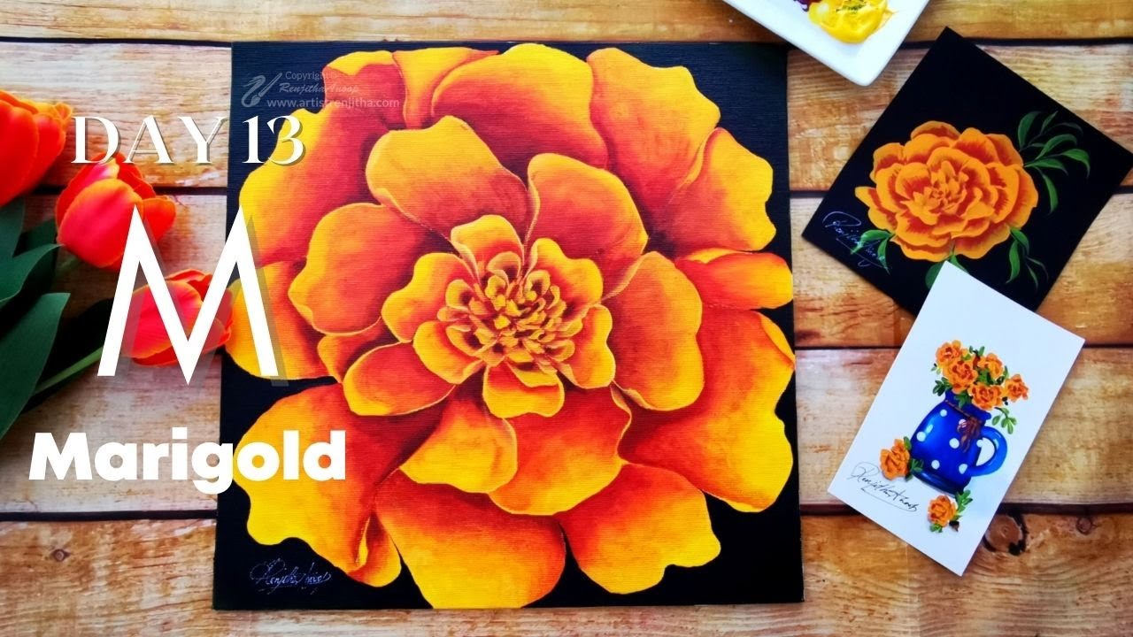 Learn how to Draw and Paint MARIGOLD Acrylic painting techniques