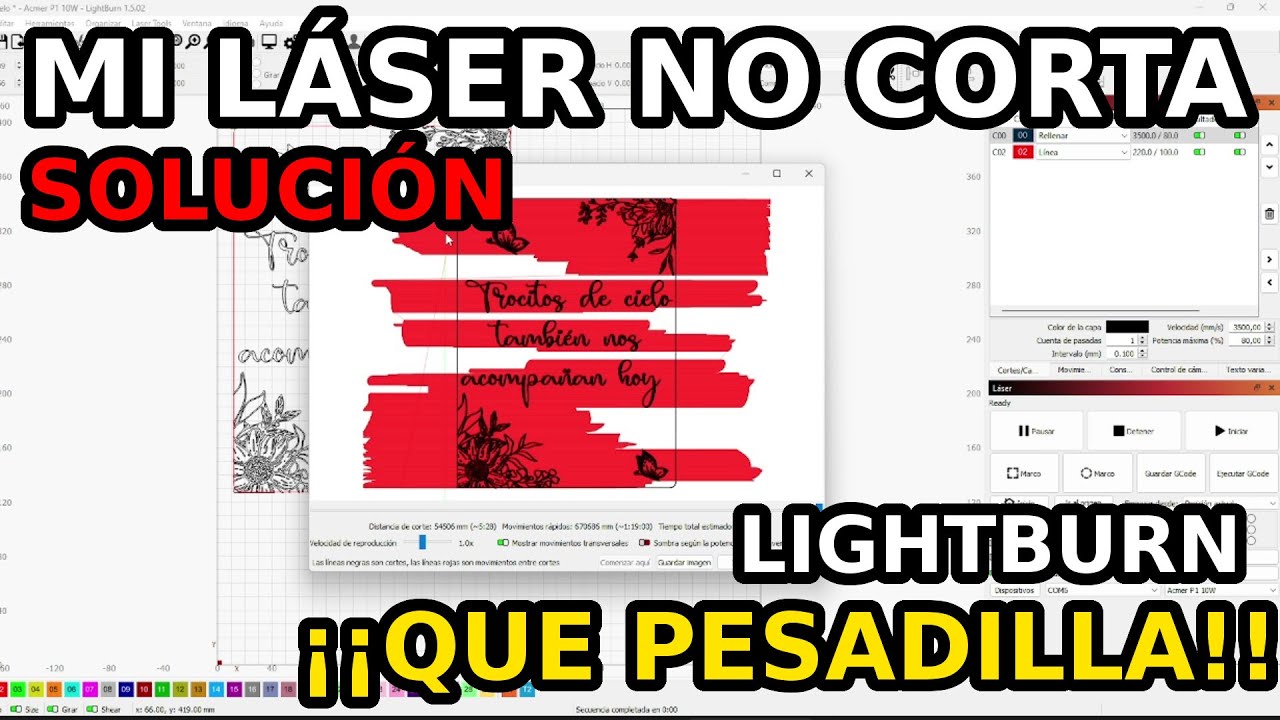 Mi Láser no Corta. Problemas de Potencia en Grabadora Laser.  Configuración Crítica. 425