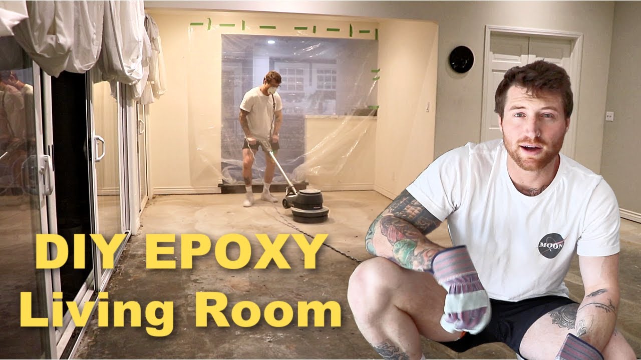 Complete Living Room Makeover! DIY Epoxy Concrete Part 1