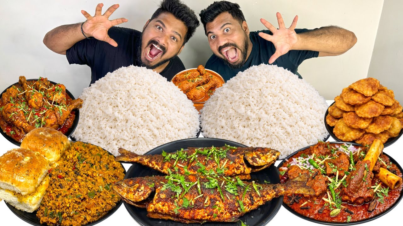 ASMR EATING SPICY KASHMIRI MUTTON CURRY, KOMBDI VADE,FISH FRY,EGG GHOTALA,RICE  MUKBANG😍🔥