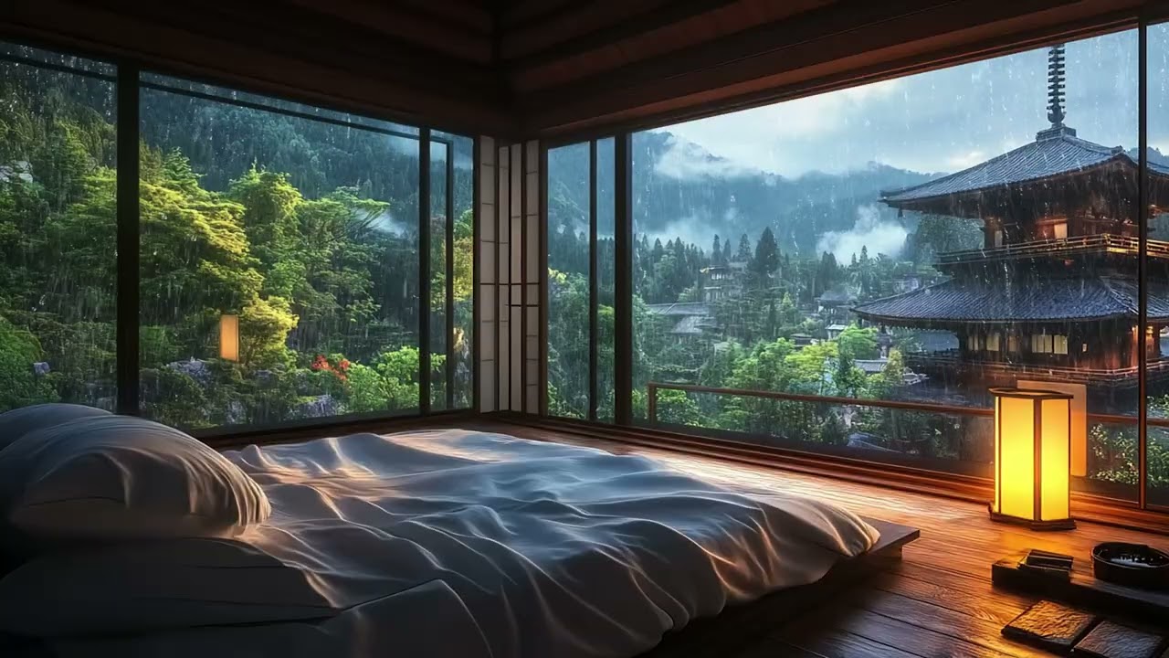 Peaceful Bedroom Ambience with Calming Piano & Rain Sounds - Stress Relief, Anxiety and Meditation