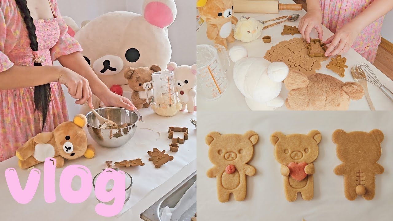 (SUB) リラックマと私 🧸🎀 | welcoming jumbo Korilakkuma, cooking with Rilakkuma, baking bear cookies