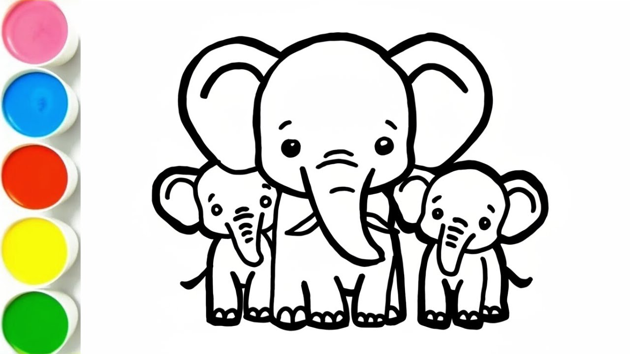 Learn Animals for Toddlers | Beautiful Elephant Family Drawing and Painting