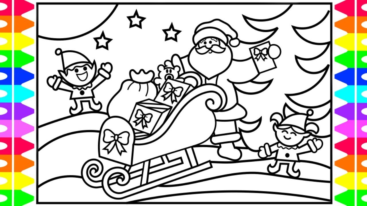How to Draw SANTA'S SLEIGH Step by Step for Kids| Santa and His Elves | Santa's Sleigh Coloring Page
