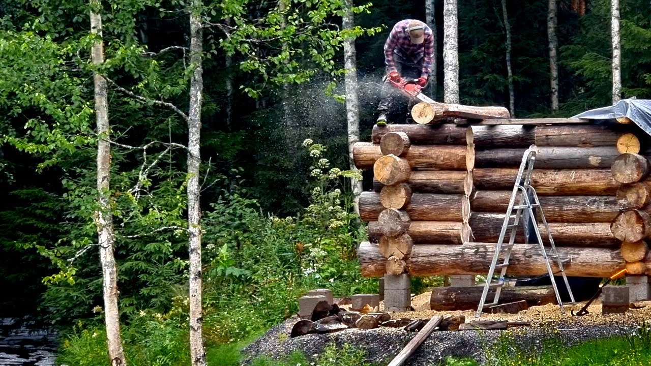 Building a log cabin in the wilderness  | Lifting heavy trees alone | Snowstorm | ep 2