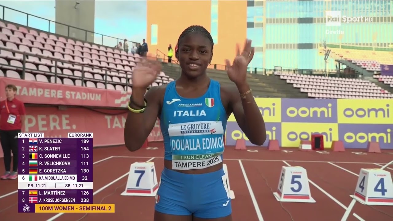 Europei U20 2025 Tampere - Semifinali 100m F - Alice Pagliarini e Kelly Doualla in finale