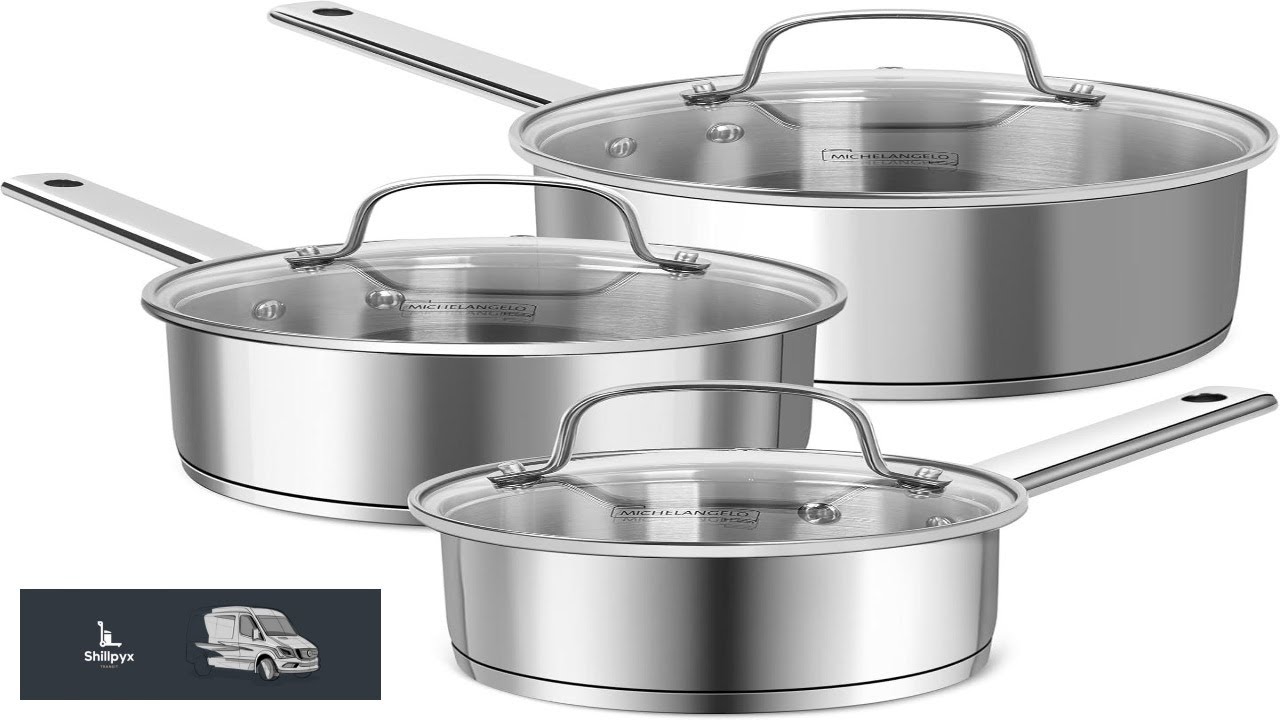 MICHELANGELO Saucepan Set 3 Sizes Stainless Steel Sauce Pan with Lid Tri Ply
