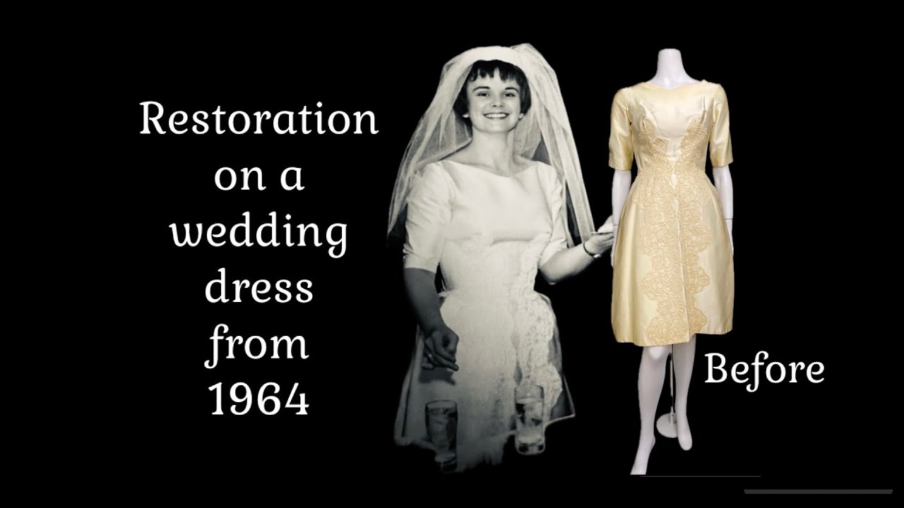 Cleaning and repairing a 1960’s acetate satin and lace wedding dress worn in 1964 