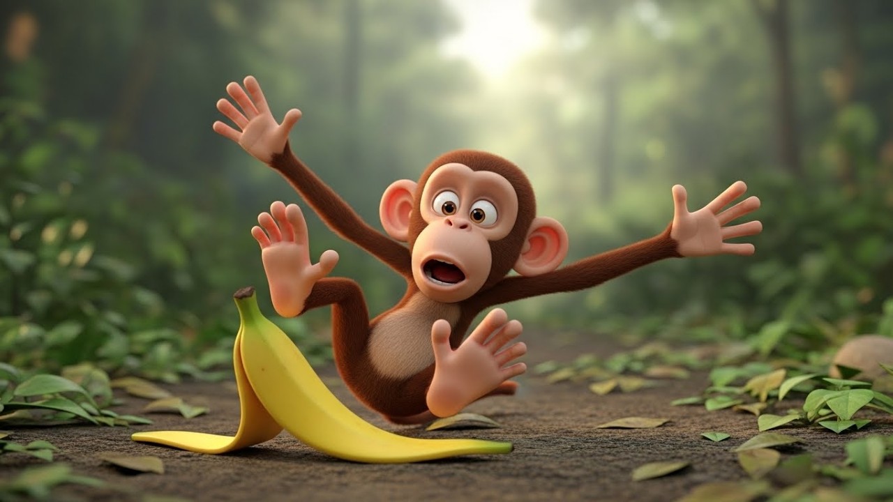 Глупая обезьянка поскользнулась на банане 🐒🍌😂 | Мультфильм для детей и весёлые приключения