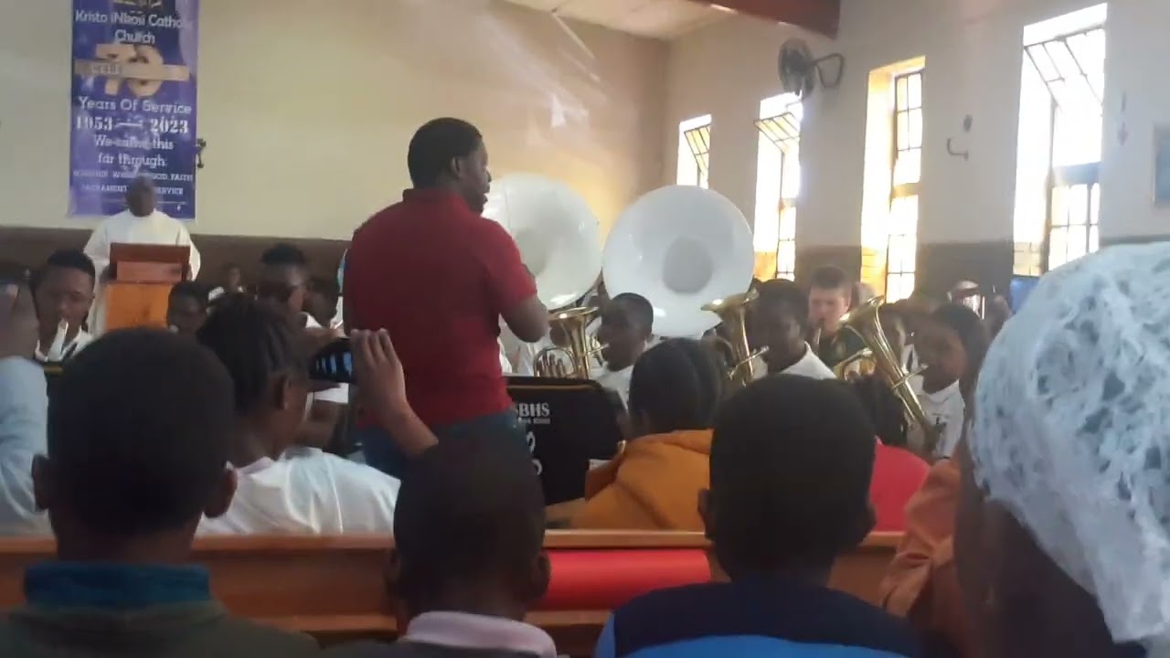 Springs boys 'high concert band performing in Kristo Inkosi Catholic Church..