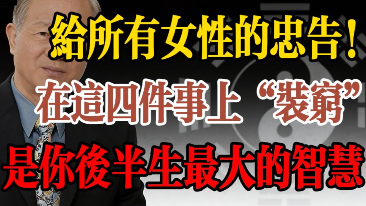 曾仕強：爲什麽越“裝窮”的女人越有錢？聽懂這4點，財運擋都擋不住！#易經 #曾仕強 #女性財富 #聚財 #風水 #裝窮 #斷舍離 #國學智慧 #人生哲理 #家庭理財