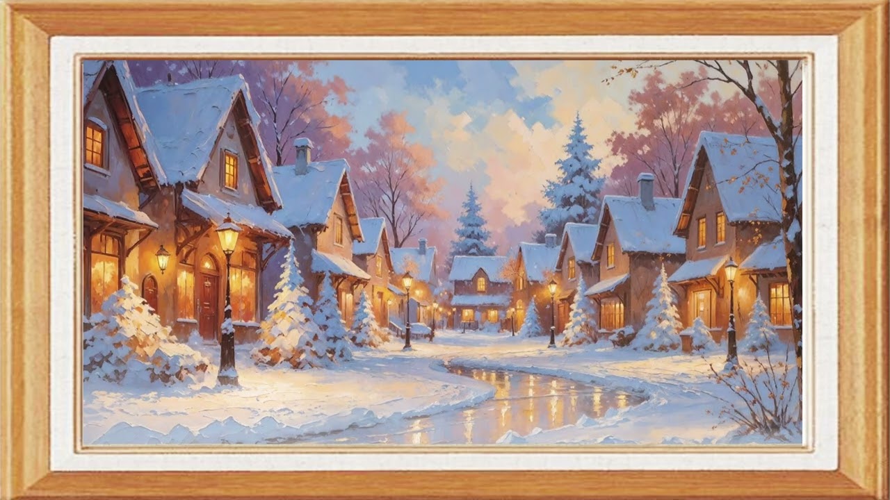 Warm Lights in a Snowy Village | Frame Tv Art Wallpapers