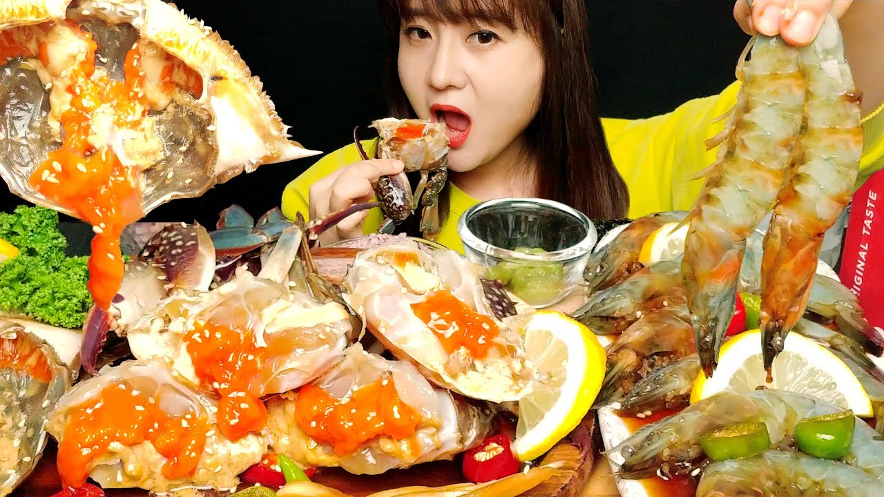 ASMR [cooking and eating] soy sauce  raw crab and raw shrimp. recipe