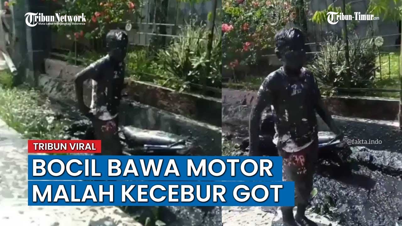 Apes! Viral Bocil Bawa Motor Malah Kecebur Got
