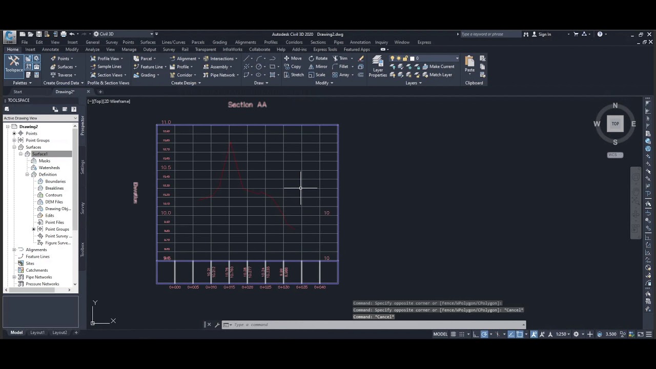 How to create Sections through a Surface in AutoCAD Civil 3D, then modify the sections drawings
