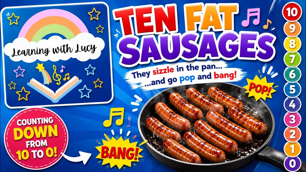 Ten Fat Sausages Sizzling in the Pan! Nursery rhyme time! Learning with Lucy