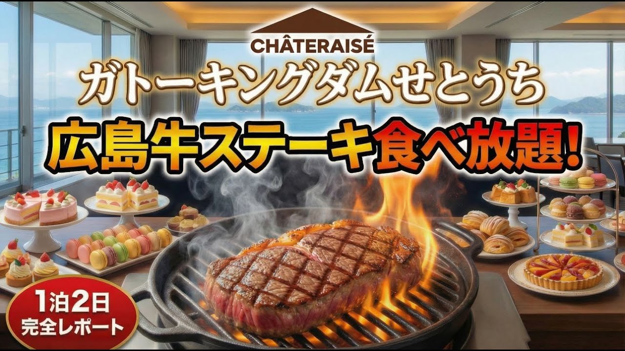 シャトレーゼガトーキングダムせとうち1泊体験！YATSUDOKI高級ケーキ・広島牛ステーキ・豚肉冷しゃぶサラダ｜グリーンピア安浦の歴史的再生【呉市観光・瀬戸内リゾート】