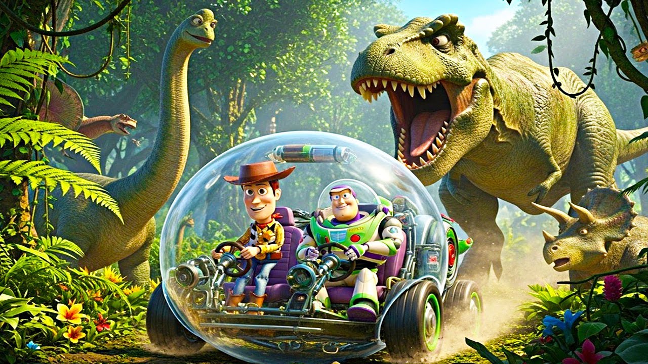 To infinity and Jurassic: Woody & Buzz among Dinosaurs , Toy Story Song !