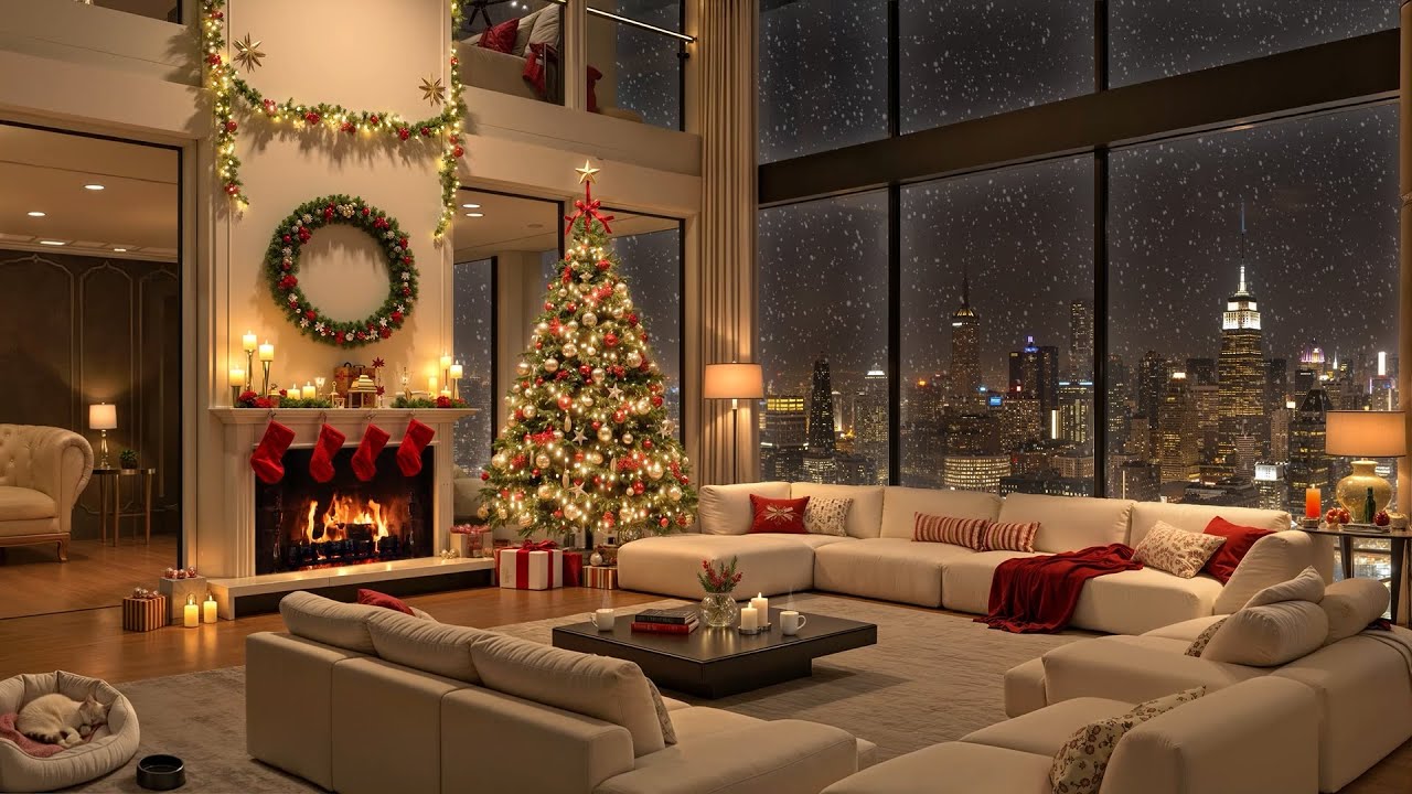 Cozy New York City Apartment with Christmas Jazz 🎄 Relaxing Jazz & Snowfall for Peaceful Moments