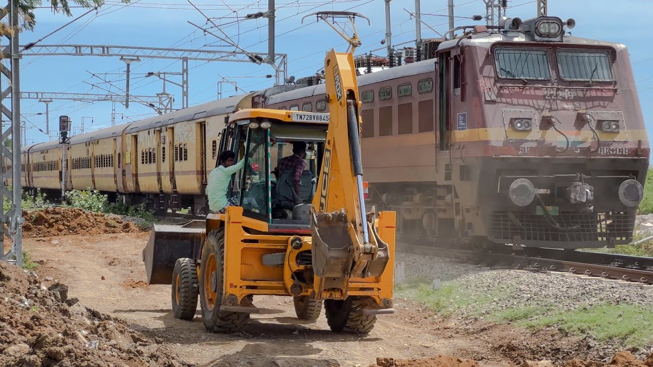 JCB 3DX and Roller Shift Soil to Leveling for Extending Railway Station Platform in Nanguneri