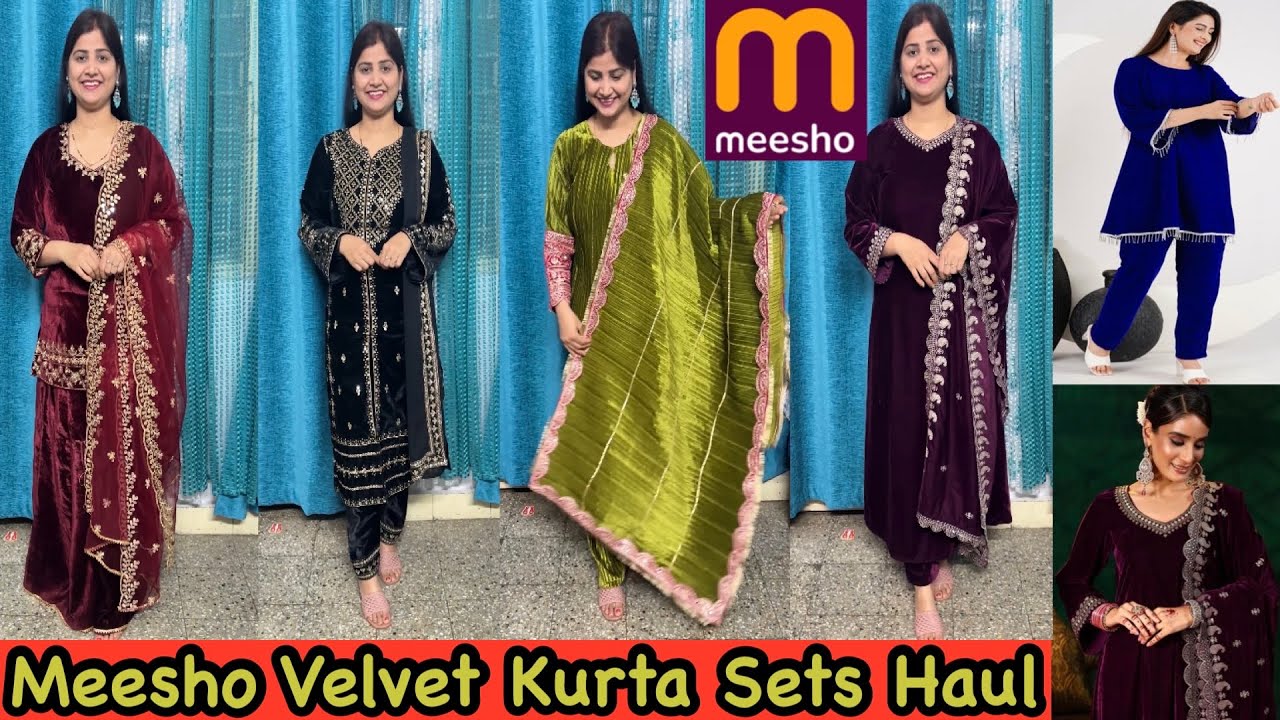Meesho Velvet Suit Haul / PartyWear Suits / Meesho Velvet kurta sets / Winter Haul #meeshohaul 