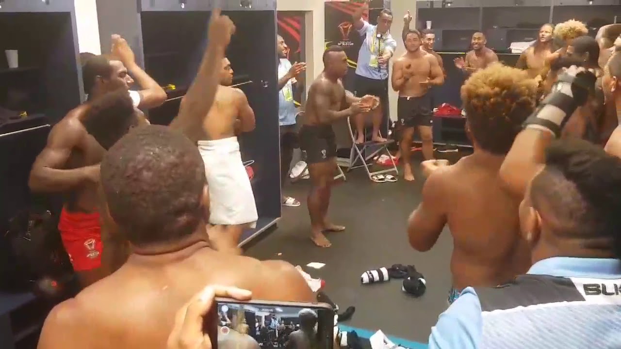 Fiji Bati celebration after defeating Wales [72-6]