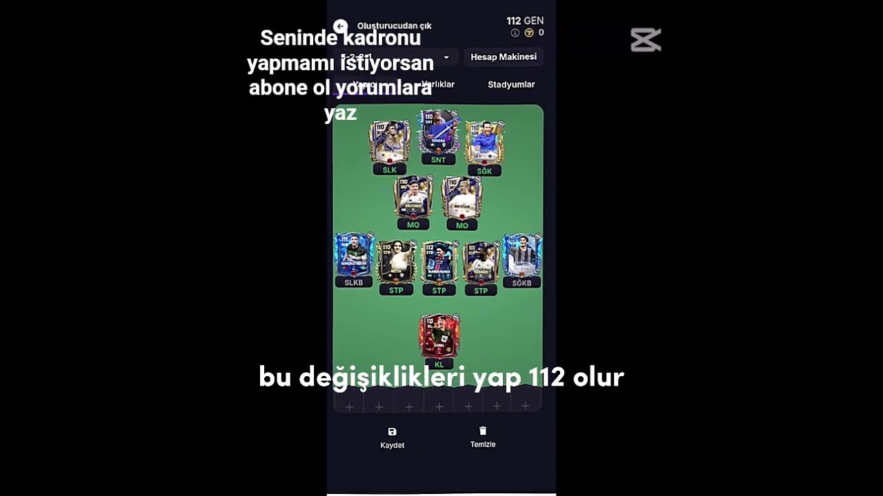 @Neverthelessshhhhh slbk Kaleci ve sğbk d&uuml;zenle 112 olur😊 #fifa #kadro&ouml;neri #fifamobile #pes #keşfet #ea