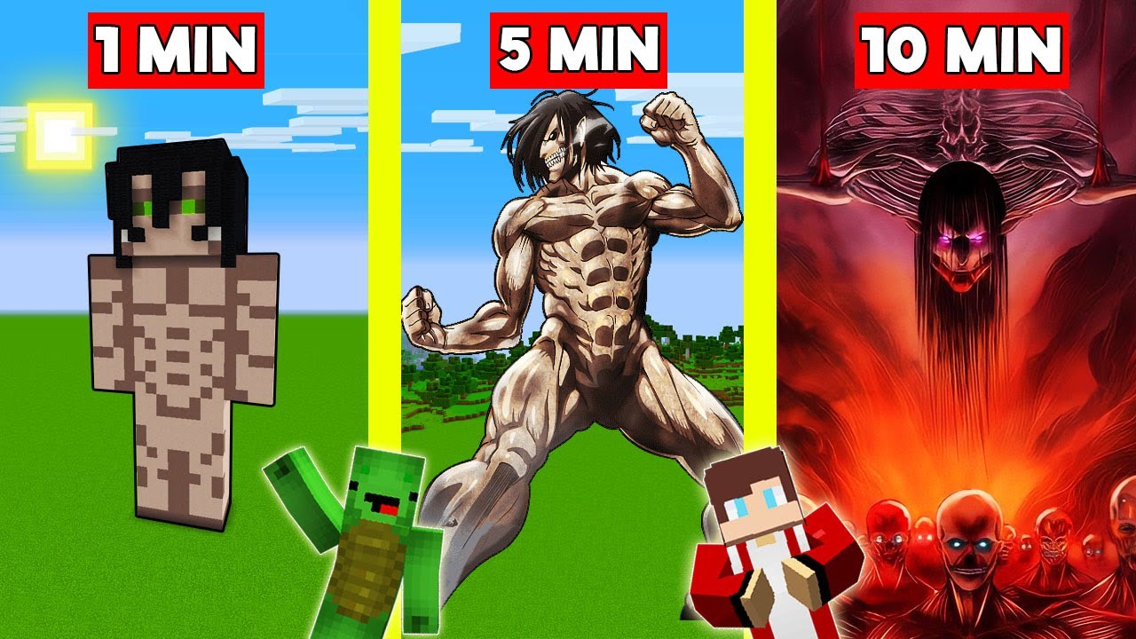 ATTACK TITAN EREN YEAGER Build Battle In Minecraft - NOOB VS PRO CHALLENGE - Maizen Mizen Parody