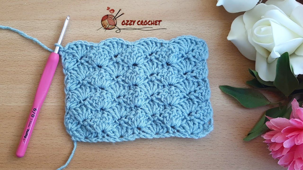 كروشيه غرزة الصدفة المصمته _how to Crochet solid shell stitch