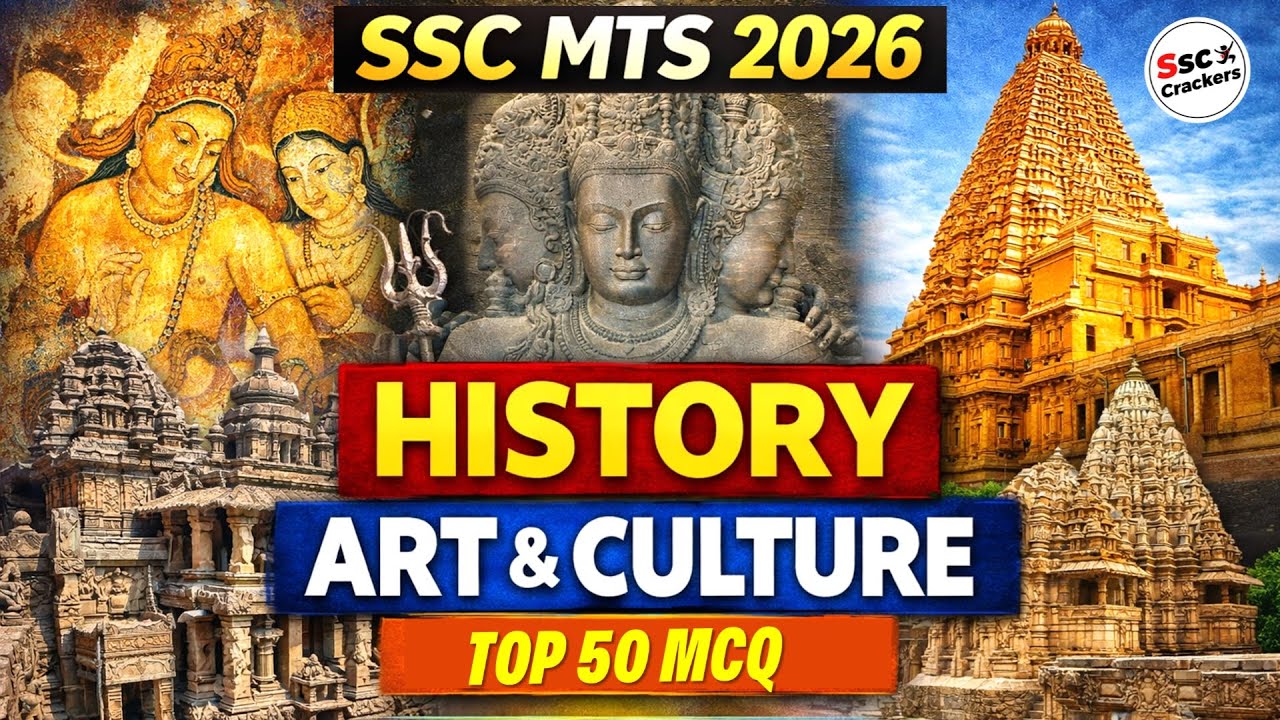 भारतीय गुफा वास्तुकला (मौर्य–गुप्त–मध्यकाल) | SSC MTS 2025–26 | Top 50 Questions | Art & Culture