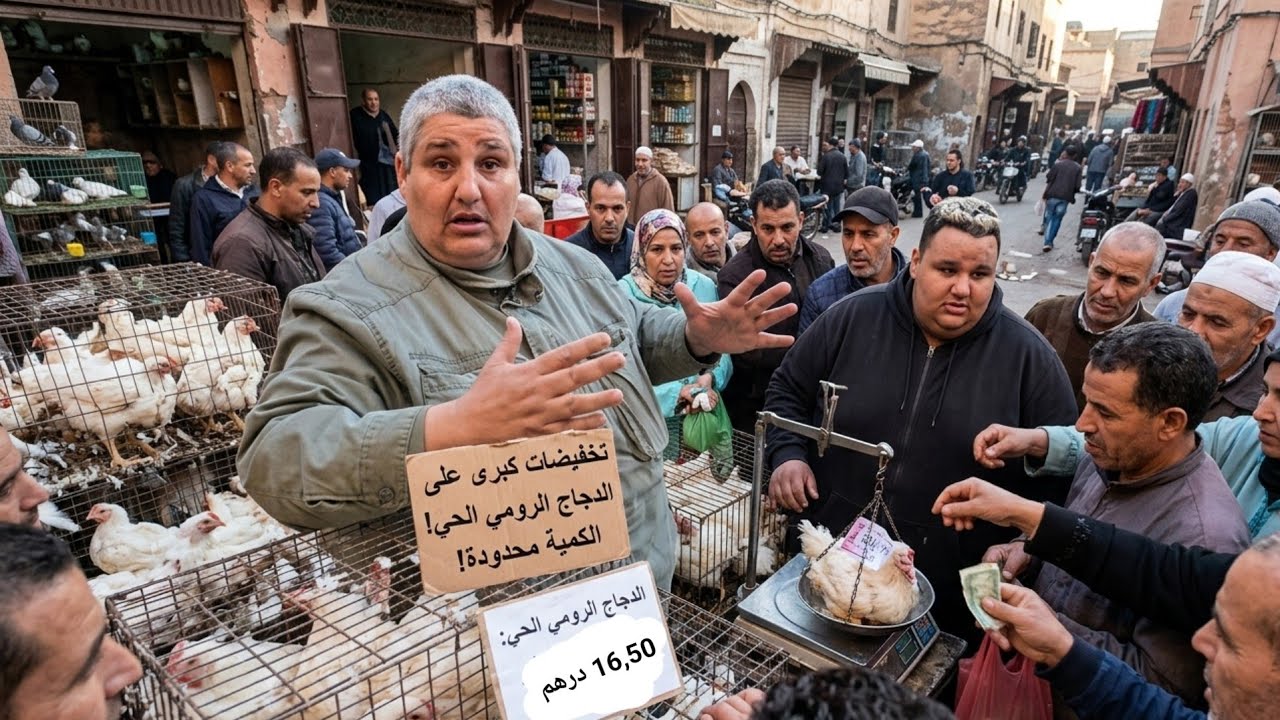 شوفو اليوم اقبال كبير على شراء الدجاج عند يونس وموحي شوفو الثمن اللي دار اليوم ماتلقاهش ف شي حانوت