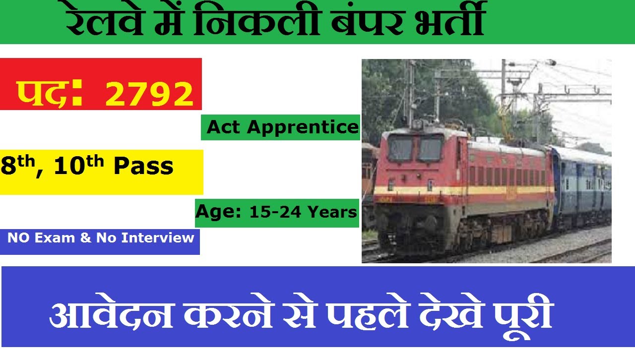 RRC Recruitment 2020 || रेलवे में Act Apprentice के लिए 2792 पदों पर होगी भर्ती || Railway Jobs