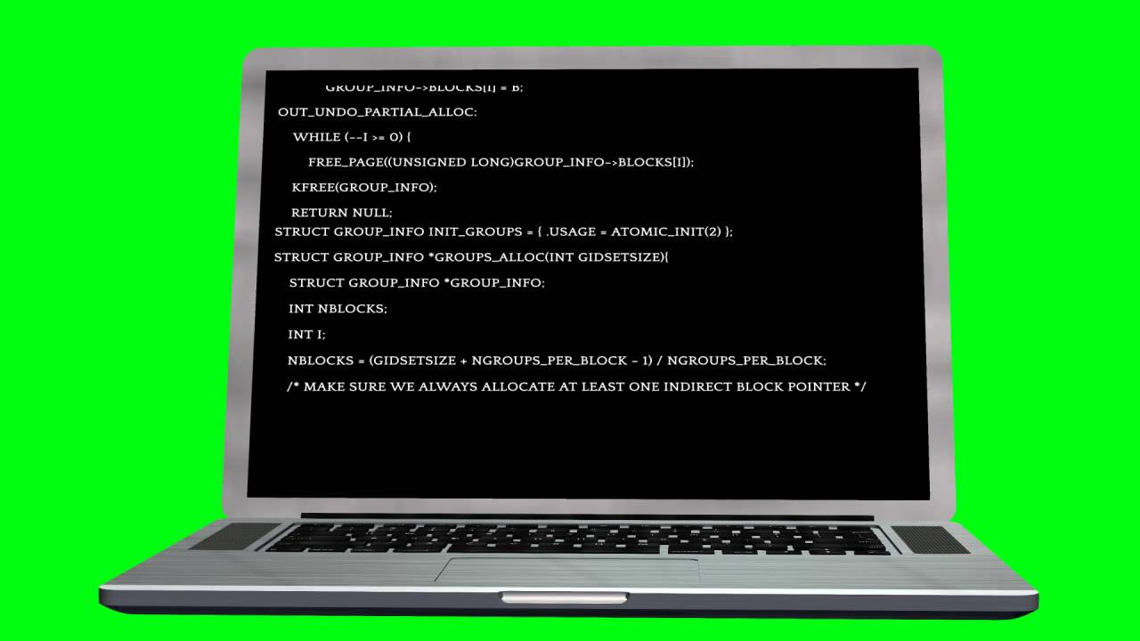 MacBook&lrm; with scrolling hacker text - green screen