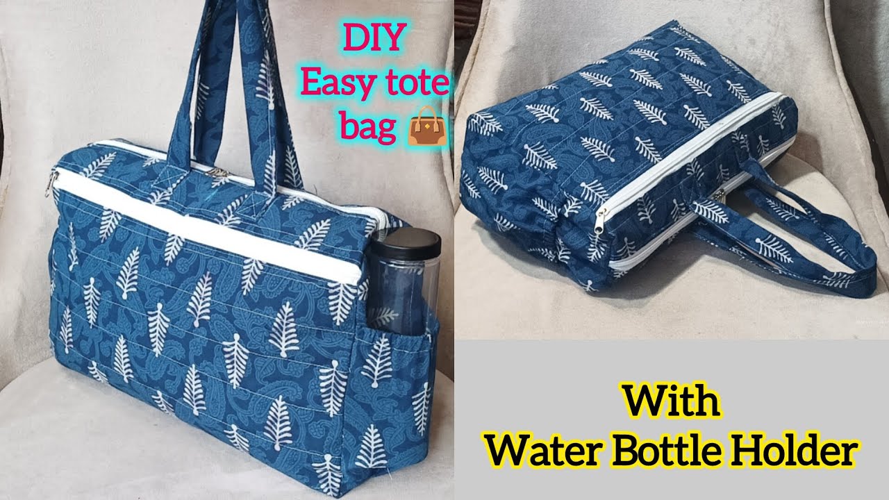 Easy Tote bag with water bottle holder tote bag /Shopping bag /Cloth bag handbag