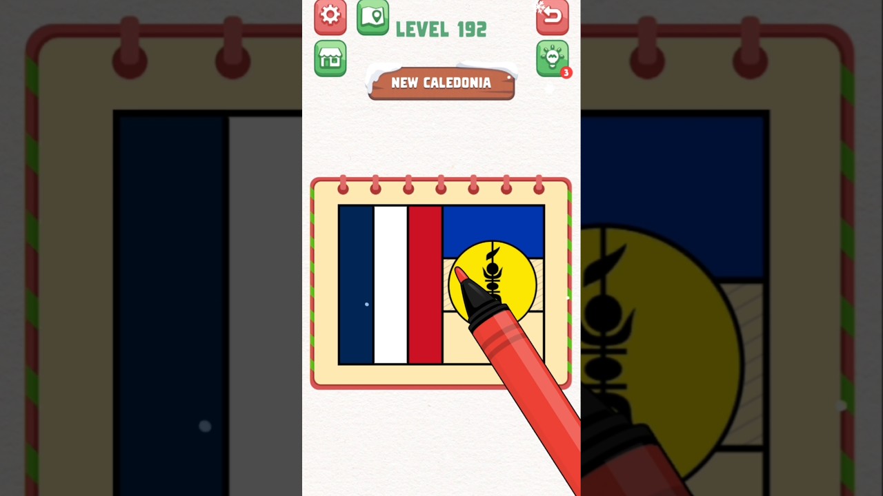 Draw and color the flag of New Caledonia, Flag painting puzzle level 192