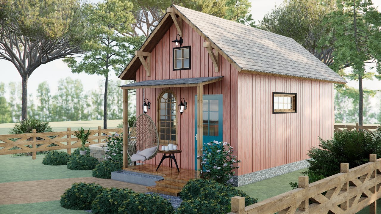 Tiny House Design (4x7 Meters) with Loft & 2 Bedrooms - Cozy Side Porch