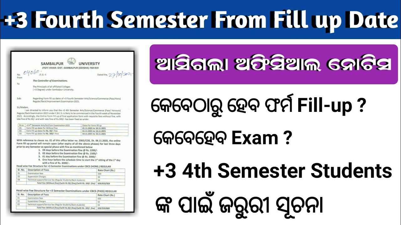 Plus Three 4th Semester From Fill up Date Declared 2021 || +3 4th Semester Form Fill up Date 2021