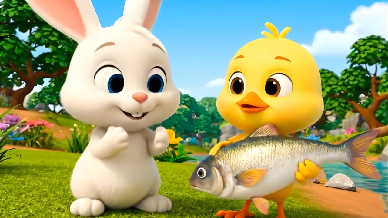 Hop the Bunny and Quack the Chick Catch a Giant Fish by the River