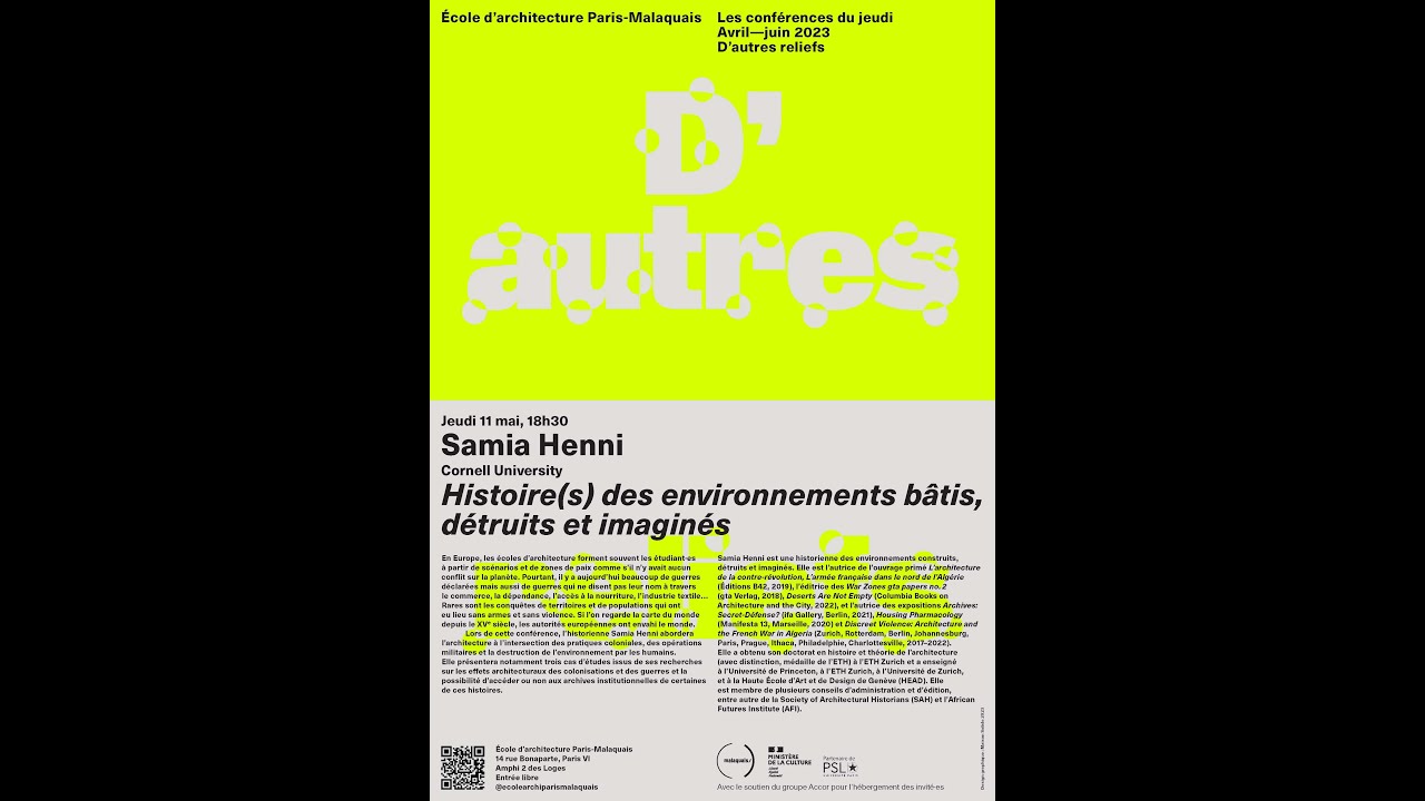 Conf&eacute;rence de Samia Henni - 11 mai 2023 (Cycle D'autres reliefs)