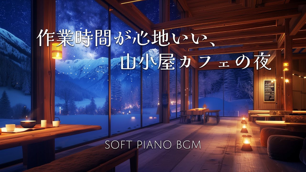 作業時間が心地いい、山小屋カフェの夜 | Soft Piano BGM