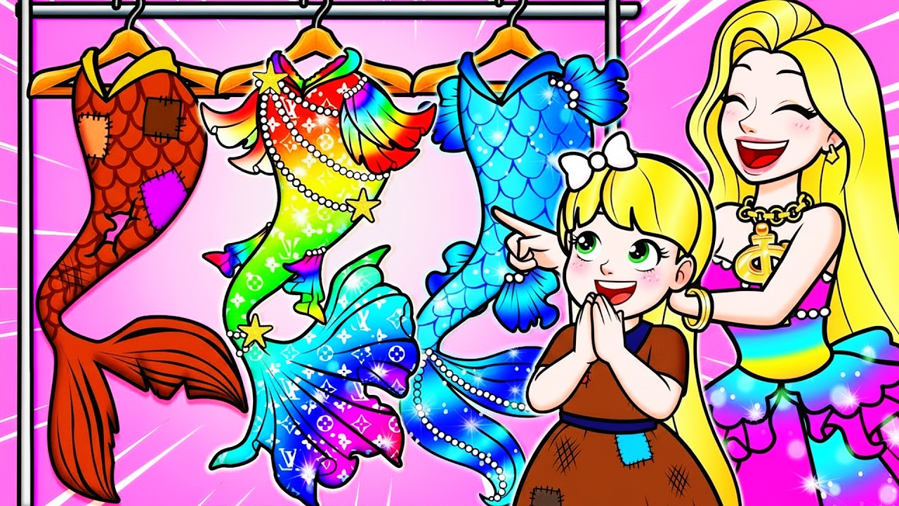 💖Paper Dolls💖 Rich vs Poor Vs Giga Rich Rapunzel Family Dress Up At School Contest - Rapunzel Family
