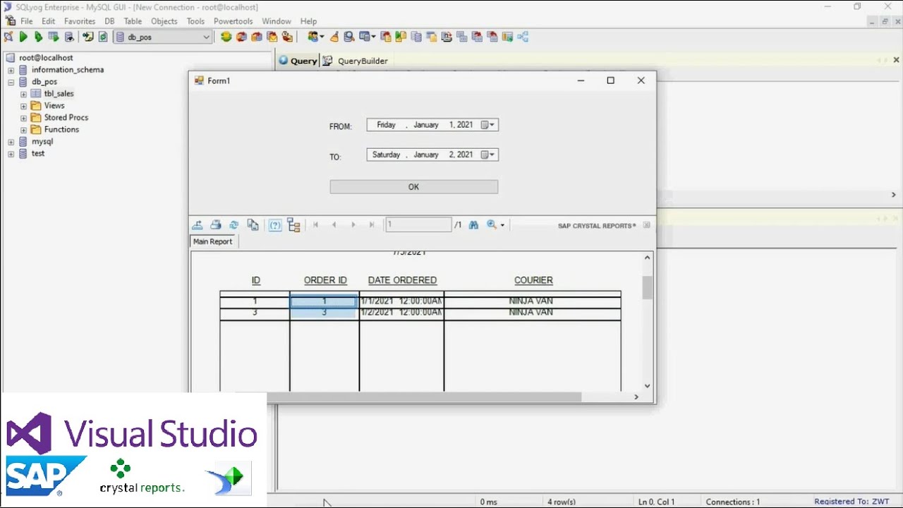 C# - Filtering Database Records Using Date Range (Crystal Reports)