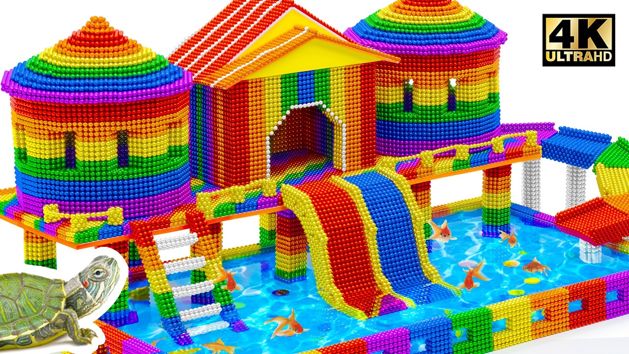 How To Make Round House, Double Water Slide, Swimming Pool Playground From Miniature Magnetic Balls