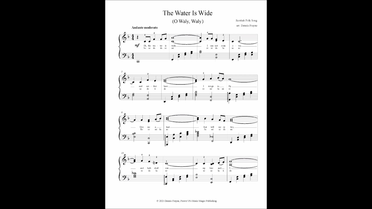 The Water Is Wide (O Waly Waly), arranged for intermediate piano by Dennis Frayne