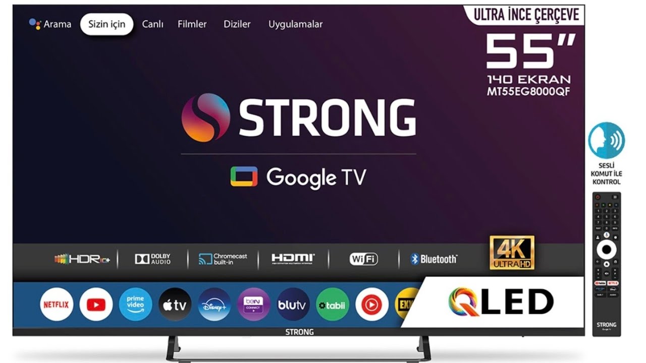 Strong 55'' GOOGLE QLED 4K ULTRA HD 140 EKRAN MT55EG8000QF DETAYLI TANITIM #strong #qledtv #googletv
