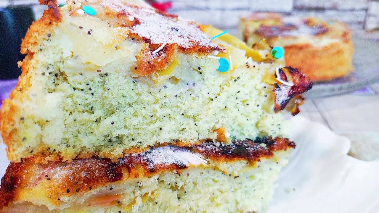 Бисквитный пирог с Яблоком и Маком🍏🧁🥞Рецепт в описании 👇