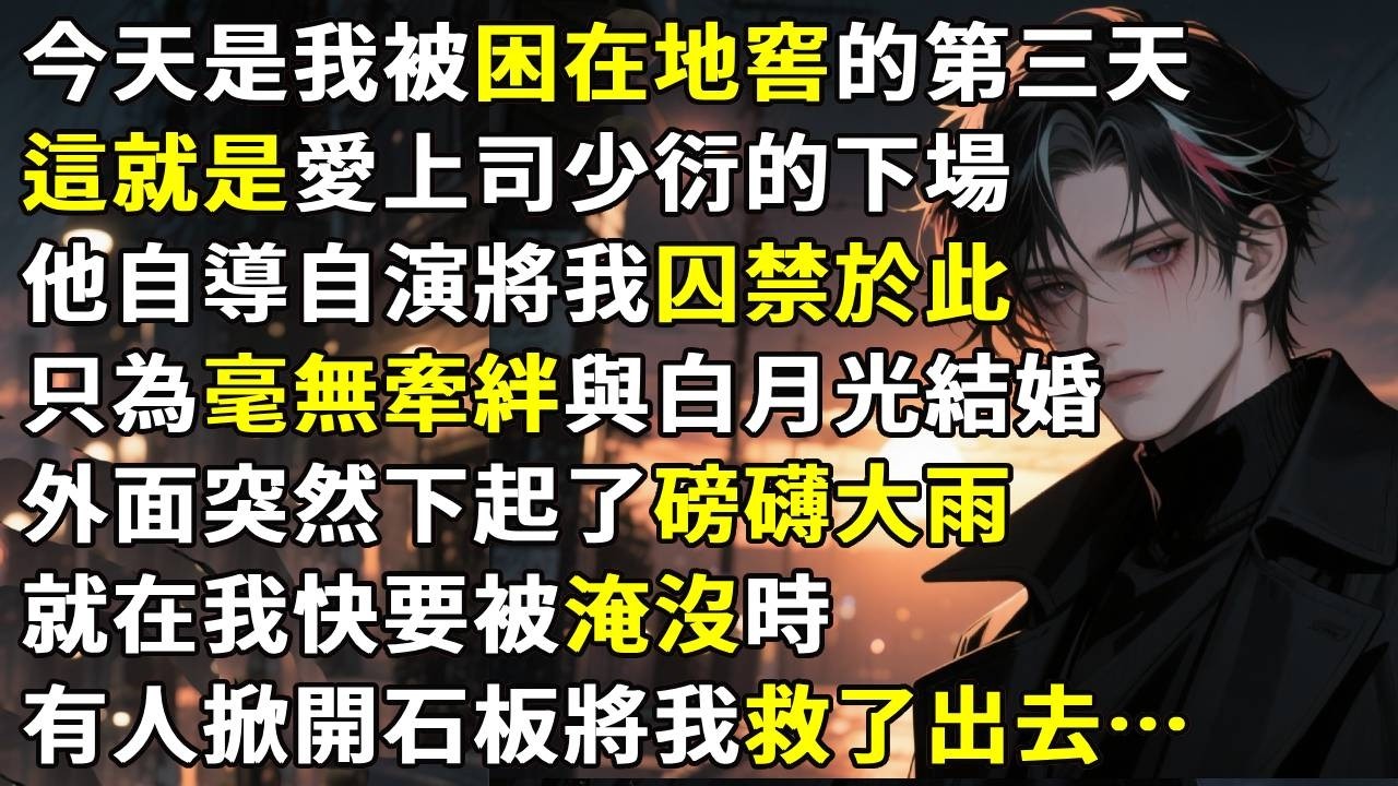 今天是我被困在地窖的第三天。這就是愛上司少衍的下場。他自導自演將我囚禁於此，只為毫無牽絆與白月光結婚。外面突然下起了磅礴大雨，就在我快要被淹沒時，有人掀開石板將我救了出去。#故事分享  #情感